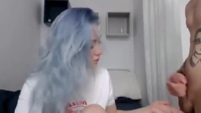 Blue haired cam girl sucks show 3