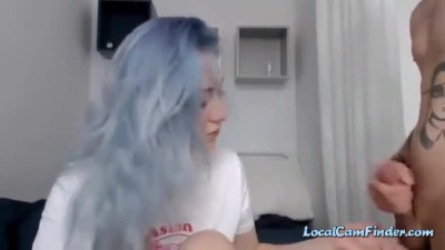 Blue haired cam girl sucks show 2