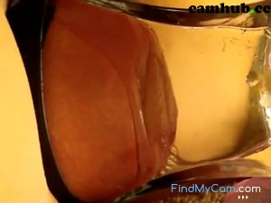 pumped pussy lips in a tight, flat glass tube show 2